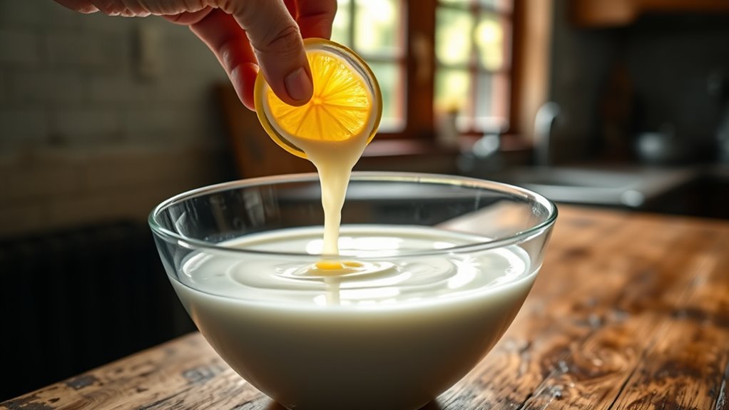 add acid gently to milk