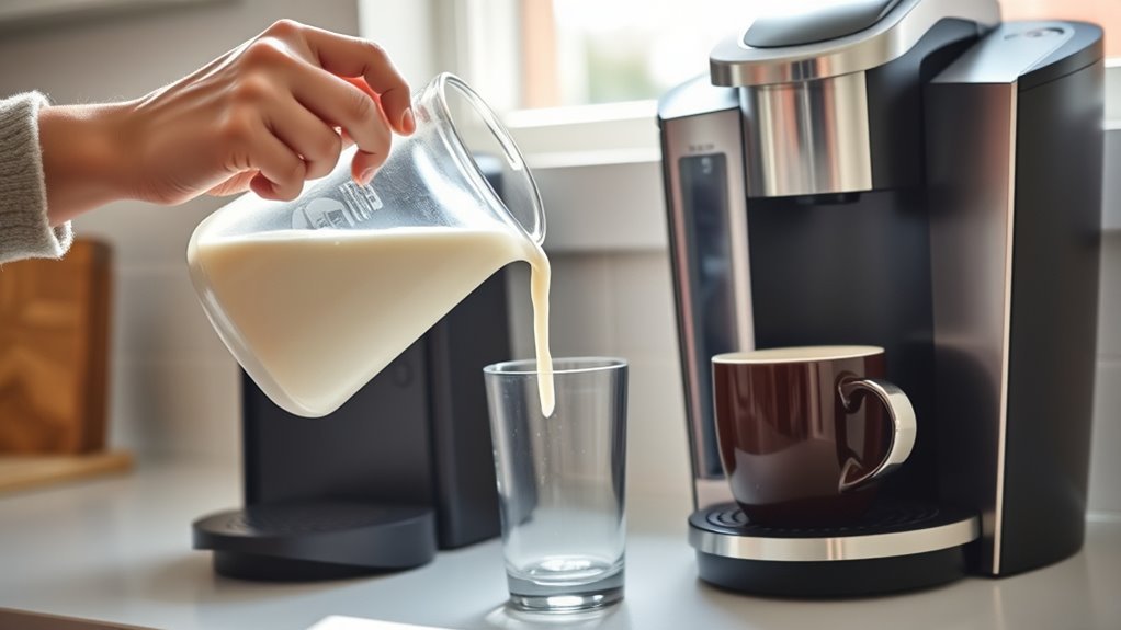 add milk carefully safely